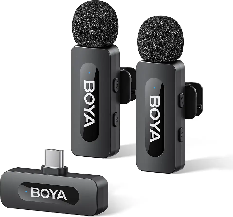 BOYA BY-V20 Wireless Microphones for iPhone 15/16 Series, Android/Laptop with USB-C Port, 100m Range, 9H Battery Life, Noise Reduce Mini Mic Clip on Lapel Microphone for Video Recroding/Youtube/TikTok