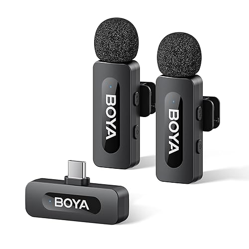 BOYA BY-V20 Wireless Microphones for iPhone 15/16 Series, Android/Laptop with USB-C Port, 328ft Range, 9H Battery Life, Noise Reduction Mini Mic Clip on Lapel Microphone Wireless for Video Recroding