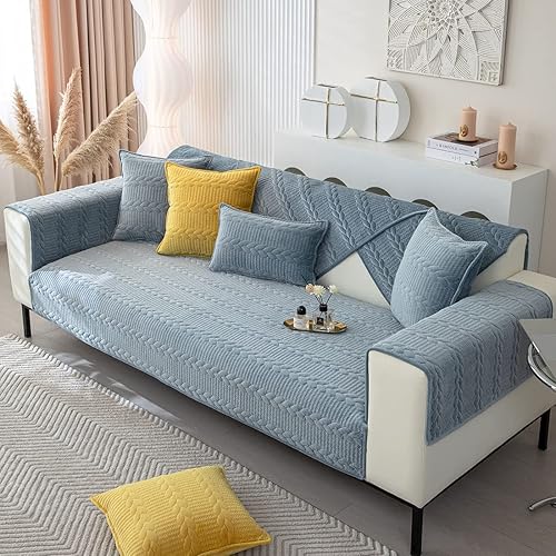 Miniatura 4 de vctops Funda de sofá de terciopelo de lujo suave y cálida funda de sofá seccional antideslizante de color sólido protector geométrico acolchado de