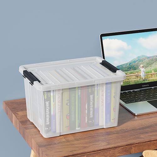 Miniatura 4 de Juego de 4 contenedores de almacenamiento de plástico con ruedas, 23 L con pestillo transparente con tapas apilables