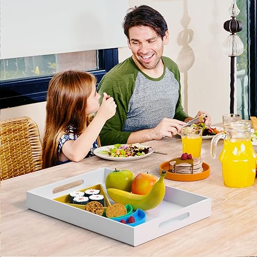 Miniatura 18 de NIUBEE Bandeja acrílica para servir de 10 x 10 pulgadas, a prueba de derrames, bandeja organizadora decorativa transparente para mesa de café