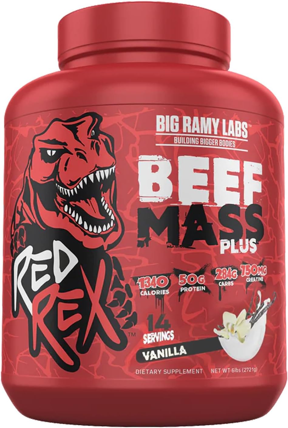 Red Rex Beef Mass Plus - Vanilla, 6 LB | High-Calorie Weight Gainer for Size, Strength, and Muscle Building