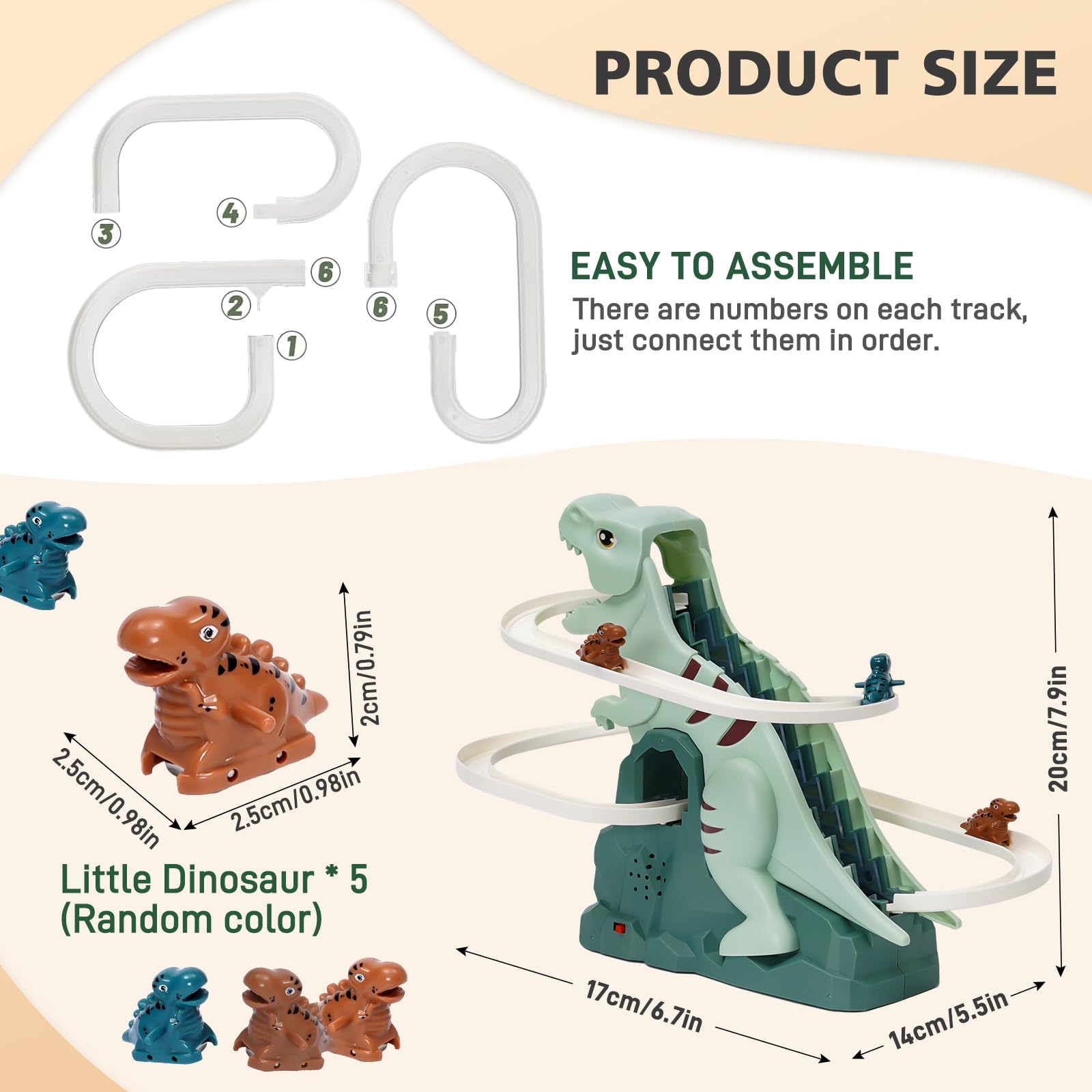 Dinosaur Climbing Stairs Toy Orbit Chasing Race Track Game Set Slide Climb Stairs Toys Roller Coaster Toy with Music Light Educational Puzzle Playsets Gift for Toddler Kids Boys Girls Age 3+ - Image 3