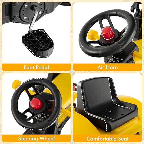 Miniatura 3 de Olakids Excavadora de paseo para niños, excavadora de pedales para automóvil con cubo de control manual, remolque de carga desmontable, pala,