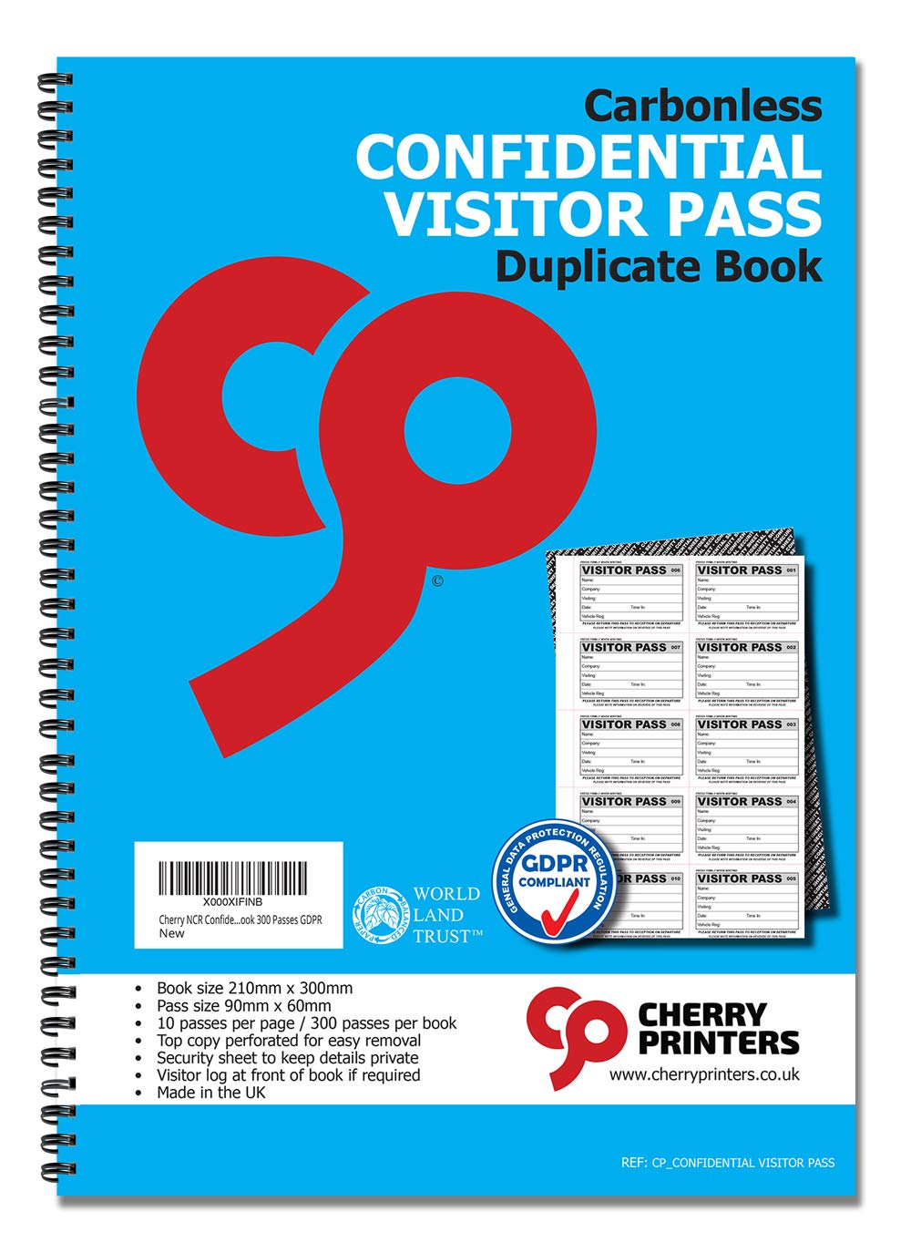 Sponsored Ad – Cherry NCR Confidential Visitor Pass 90mm x 60mm Duplicate Book 300 Passes GDPR