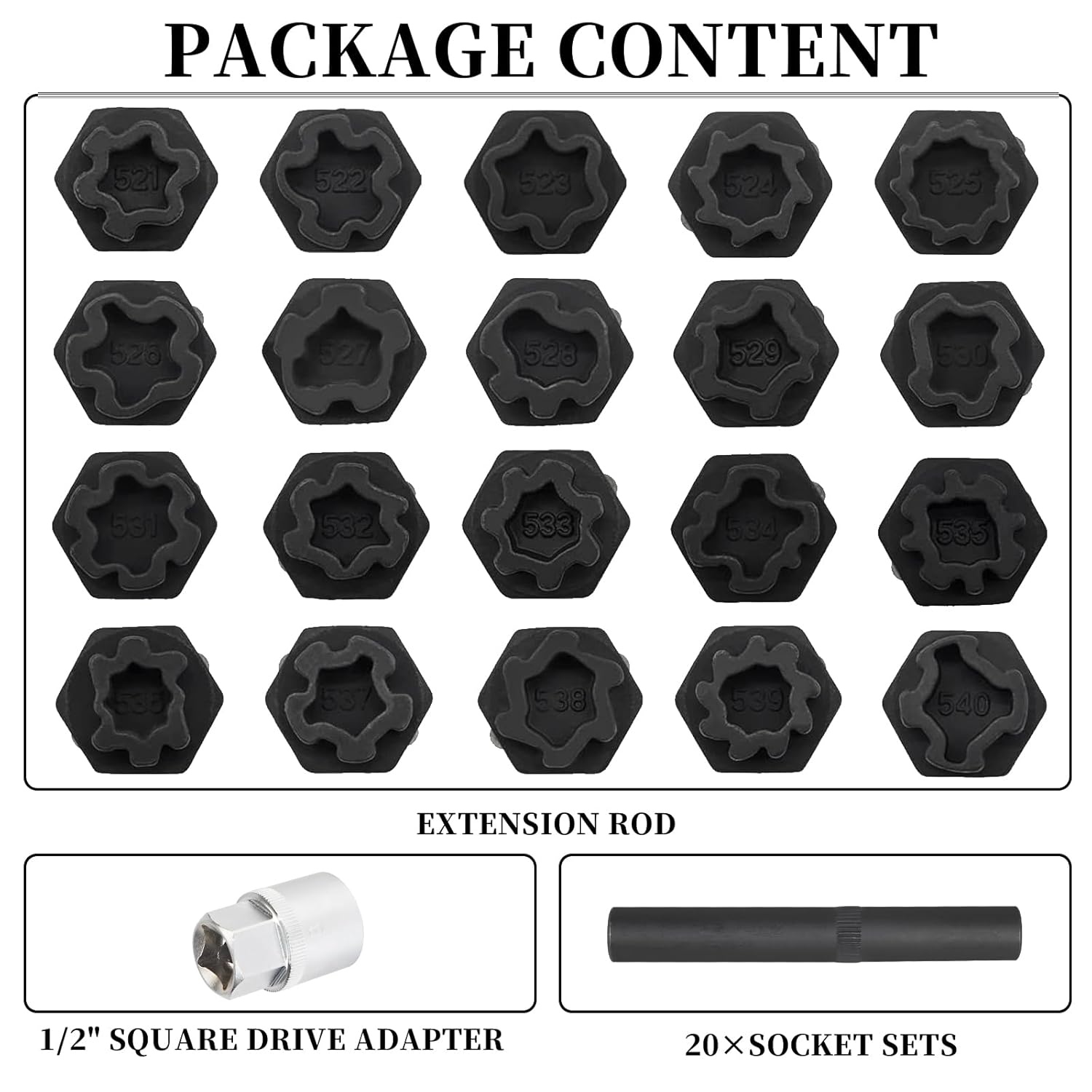 BHB 22PCS Wheel Locking Key Removal Tool Kit, Wheel Anti-Theft Lock Lug Nut Screw Remover Set with 1/2 Inch Driver Scoket Adaptor and Punch Compatible with VW VAG Volkswagen