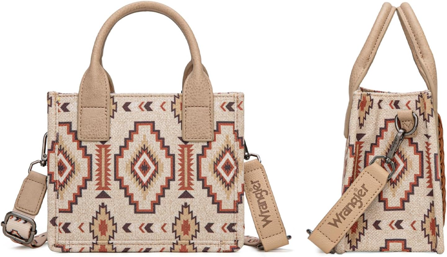 Wrangler Mini Aztec Tote Bag for Women Boho Small Top Handle Purse with Adjustable Strap - Image 5