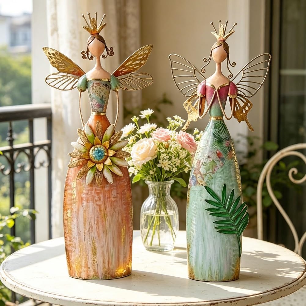 Skurrile Feengarten-Metall-Statuen, 2er-Set, verzauberte Engel-Dekoration, Feen-Figur, Heimdekoration, Metallkunst-Dekoration für Zuhause, Büro, Buch, selbst als Tischdekoration