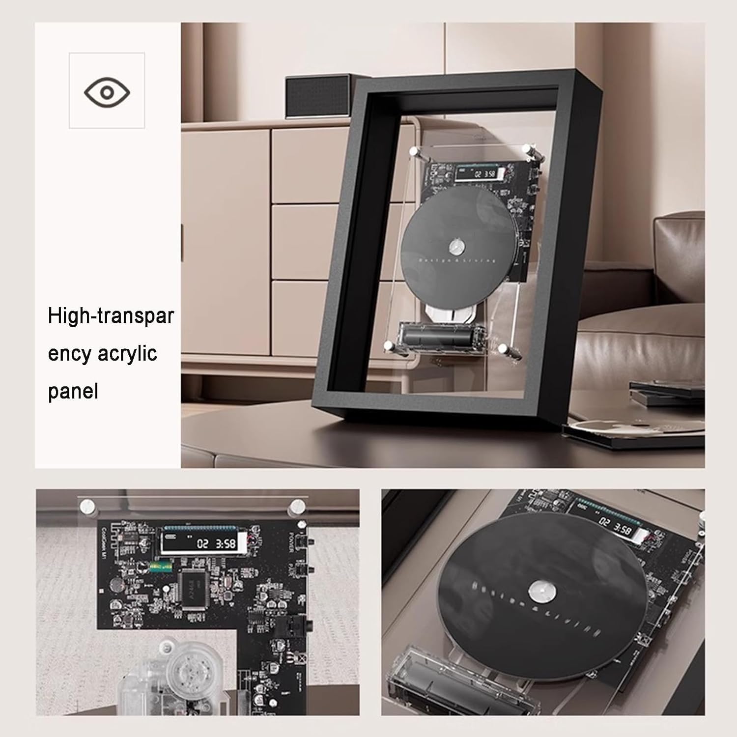Lettore CD Music Frame con telecomando, Bluetooth 5.0/uscita AUX da 3,5 mm, schermo digitale a LED, qualità audio senza perdita per casa, galleria, ufficio