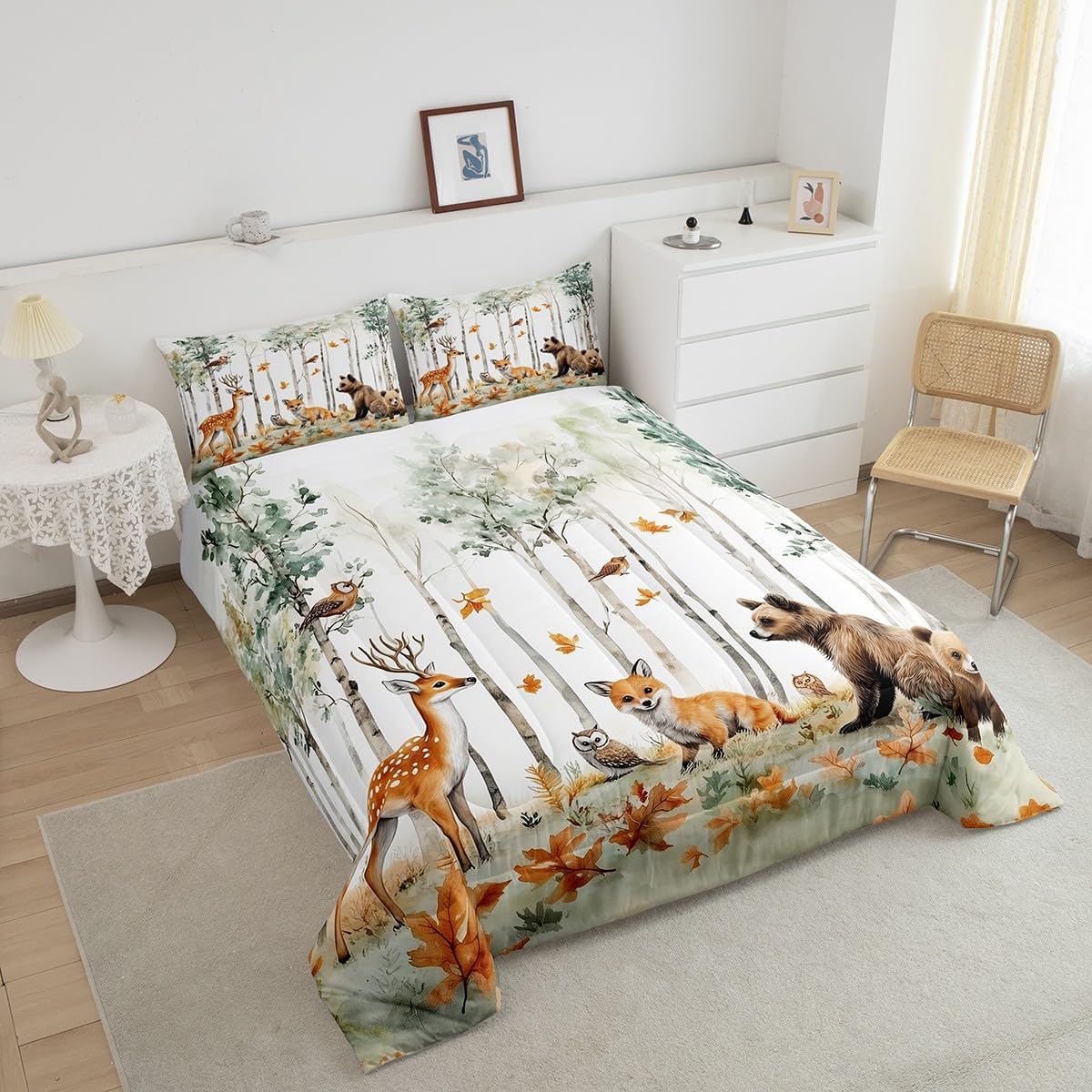 Feelyou Animal Comforter Set Full Size Deer Comforter for Boys Girls Teens Fox Bedding Set Bear Duvet Set Room Decor Forest Quilt Set