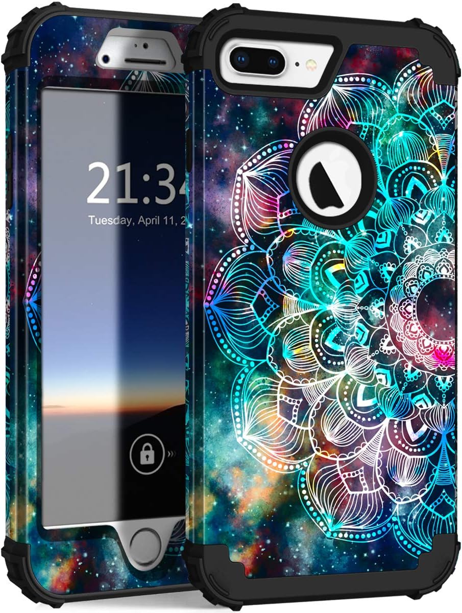 HocaseiPhone 8 Plus Case, iPhone 7 Plus Case, Heavy Duty Shockproof Protection Hard Plastic+Silicone Rubber Hybrid Protective Case for iPhone 7 Plus/iPhone 8 Plus - Mandala in Galaxy