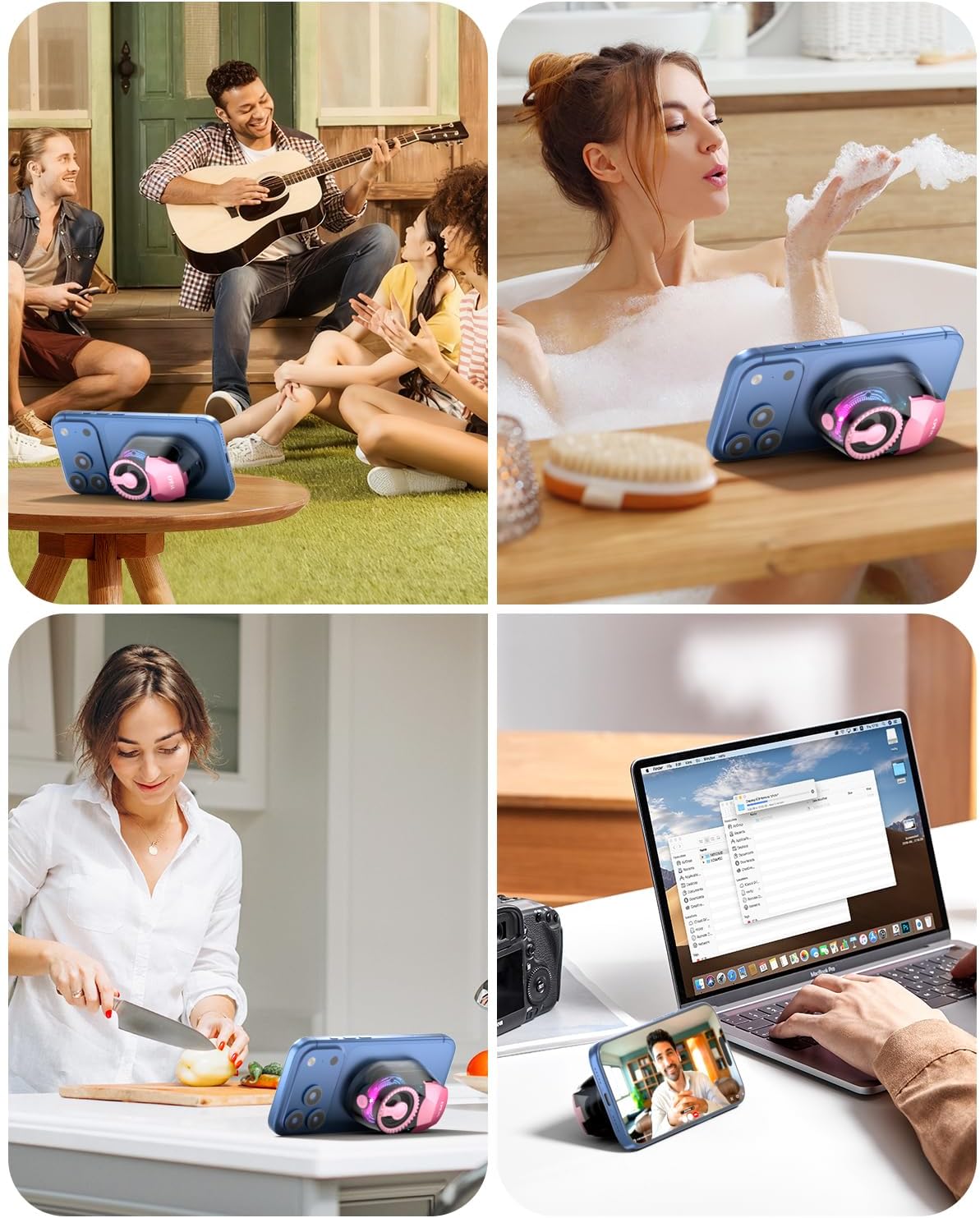 W & O Bluetooth Speaker with Wireless Earbuds,All in One, Magnetic Portable Speaker Bluetooth 5.4 with RGB Lights, Magnetic Mount，for Travel, Gifts (Pink)