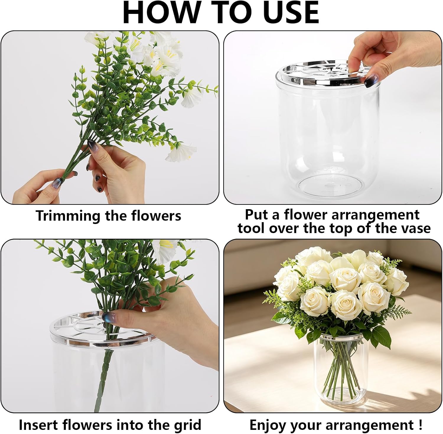2 Pack Flower Arrangement Holder with Vase, Metal Floral Grid Used with Vase Spiral Stem Holde Flower Arrangement Art
