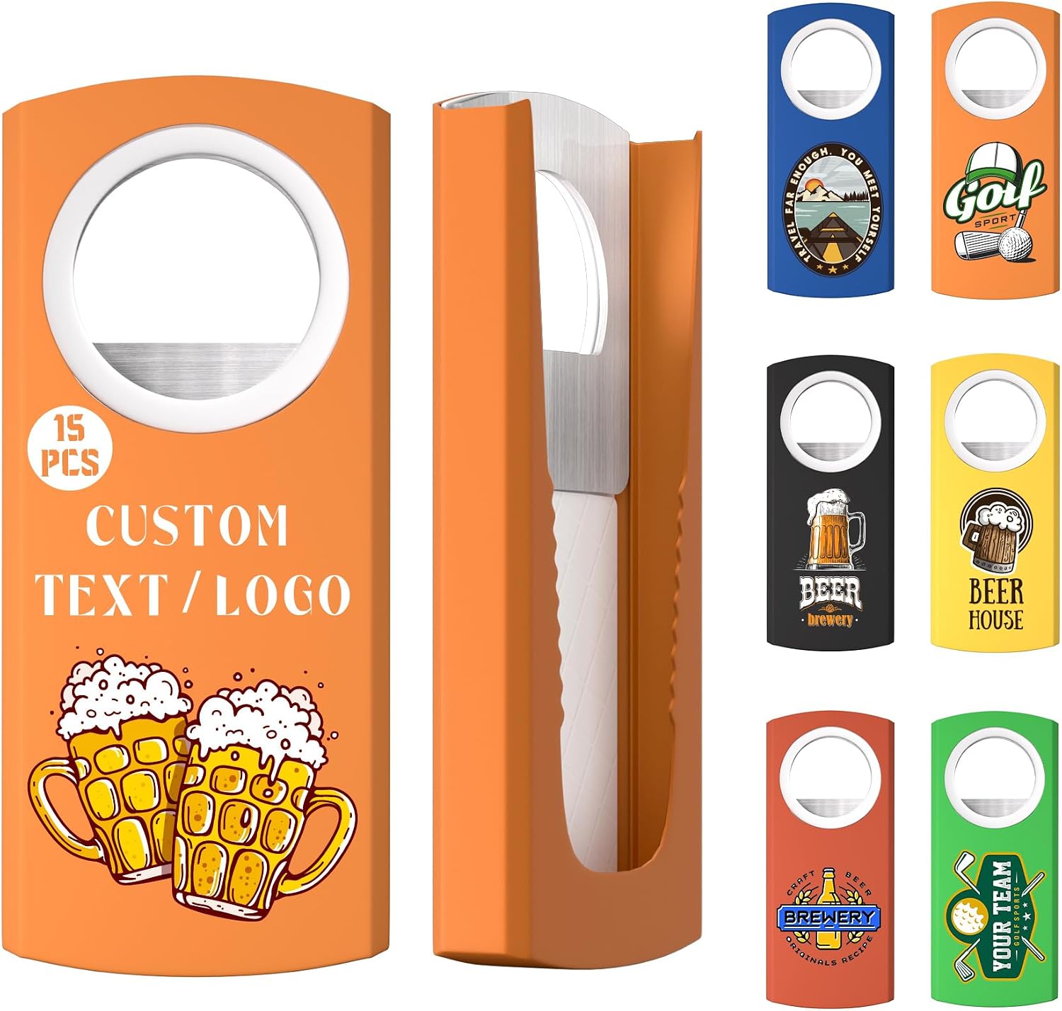 Custom Bottle Opener, 15-100 Personalized Bottle Opener, Full Color Printing Beer Can bottle Openers, Plastic Beer Accessories Promotional Items with Your Logo for Wedding, Bar, Party Favor (Orange)
