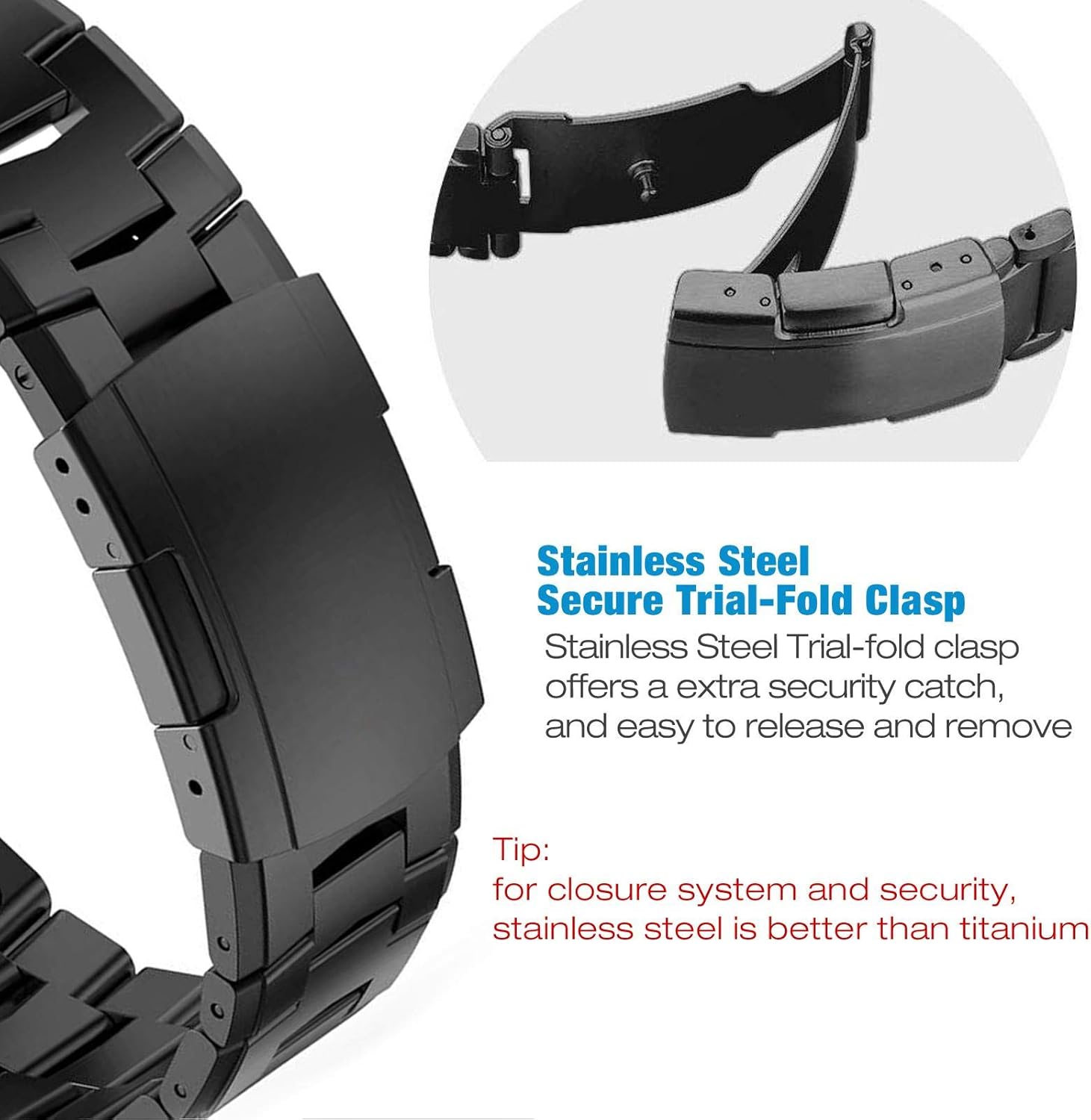 Abanen Titanium Watch Bands for Fenix 8 51mm / epix Pro 51mm/ Fenix 6X / Fenix 5X / Fenix 7X / Enduro, Quick Fit Wristband Strap with Stainless Steel Buckle for Garmin Tactix Delta,Black - Image 4