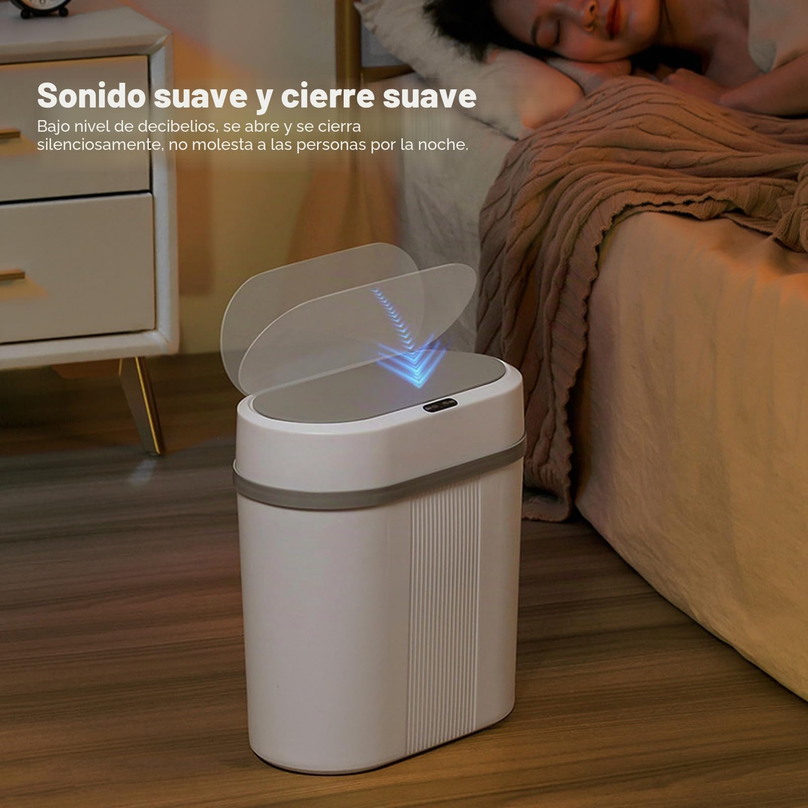 Cubo de Basura Inteligente de 12L, Cubo de Basura con Sensor de Movimiento Infrarrojo sin Contacto Automático para Dormitorio o Baño, Cubo de Basura Estrecho de Plástico Eléctrico