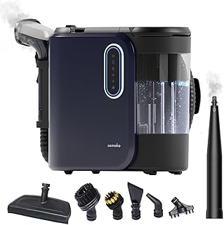 SAMAKO PowerClean Pro Waschsauger Polsterreiniger mit Dampf – Teppichreiniger für Sofa, Teppich, Polster & Autositze – Doppeltank-System, 8 Aufsätze, Blau