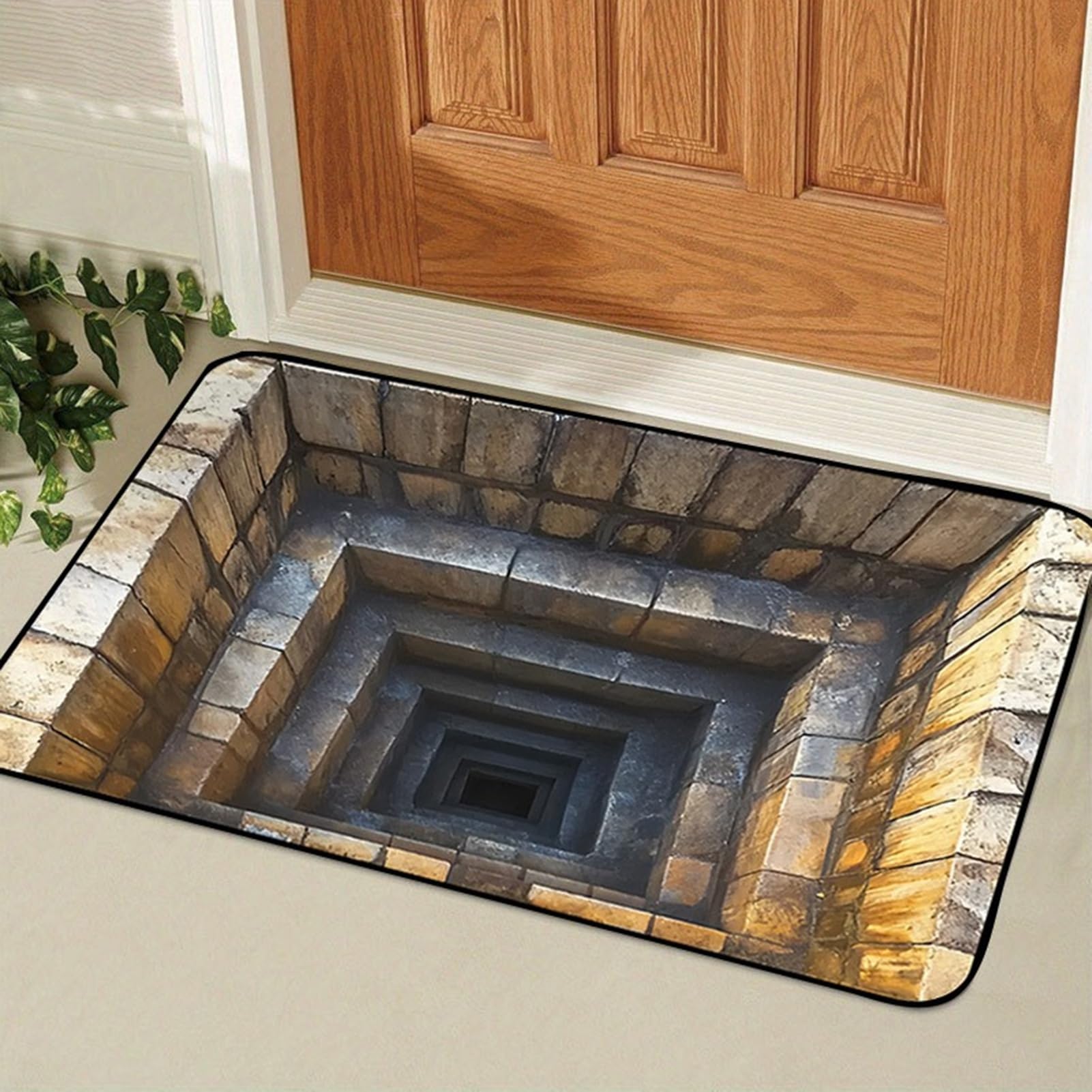3D Hole Rug Realistic Optical Illusion Rugs Funny Bottomless Doormat Area Rug Absorbent Non-slip Floor Mat for Bathroom Living Room Playroom Entryway Front Door, Washable Door Mats Indoor & Outdoor Q