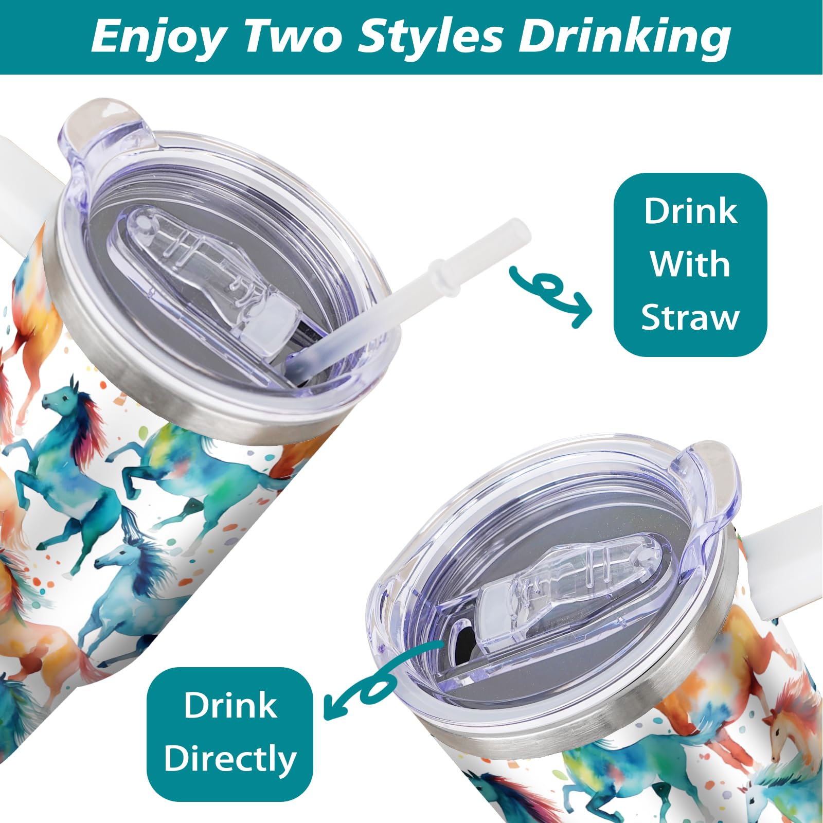 40 Oz Horse Tumbler For Girls - Vacuum Insulated Travel Mug, Leak-Proof Coffee Cup