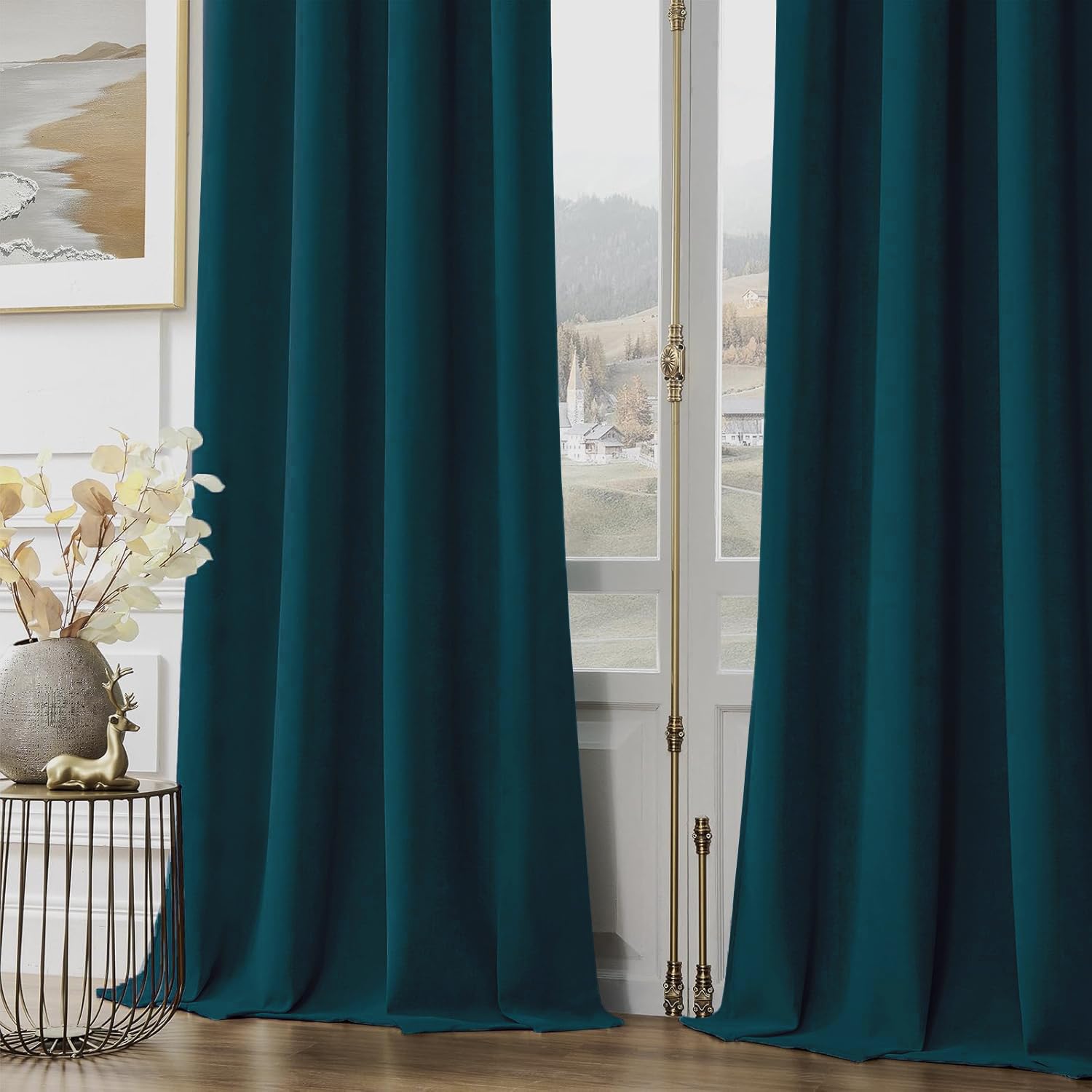 Joydeco Tende per Interni 100% Oscuranti Velluto Verde Blu 330g/㎡ 2 Pezzi L 140 x A 240 cm Nastro Tenda Termica Isolante Freddo e Caldo Soggiorno Camera da Letto Curtains