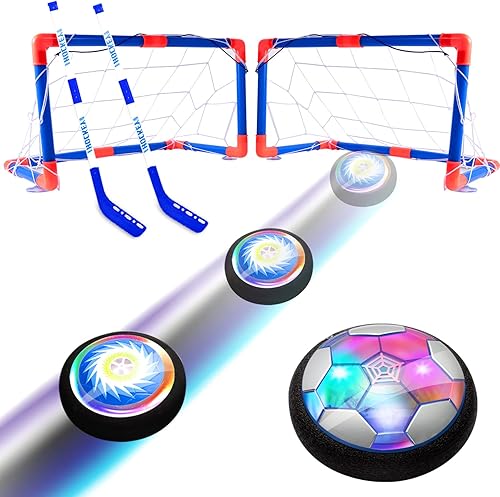 Juego de pelota de fútbol recargable de hockey Hover con luces LED y parachoques de espuma, 2 objetivos para niños y niñas de 4, 5, 6, 7, 8 a 12