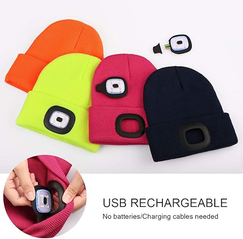 Miniatura 2 de YunTuo Gorro LED para Niños, Unisex Gorro con Linterna Frontal Recargable de Invierno con Luz Nocturna, Regalos para Niños y Niñas