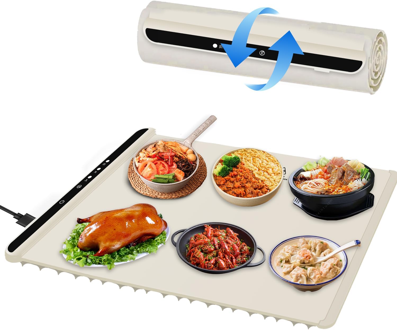 Electric Warming Tray, Abnaok Silicone Warming Mat Rollable & Portable Heating Tray, 3 Temperature Settings,Auto Shut-Off -Versatile Food Warmer for Gatherings,Parties,Everyday Use