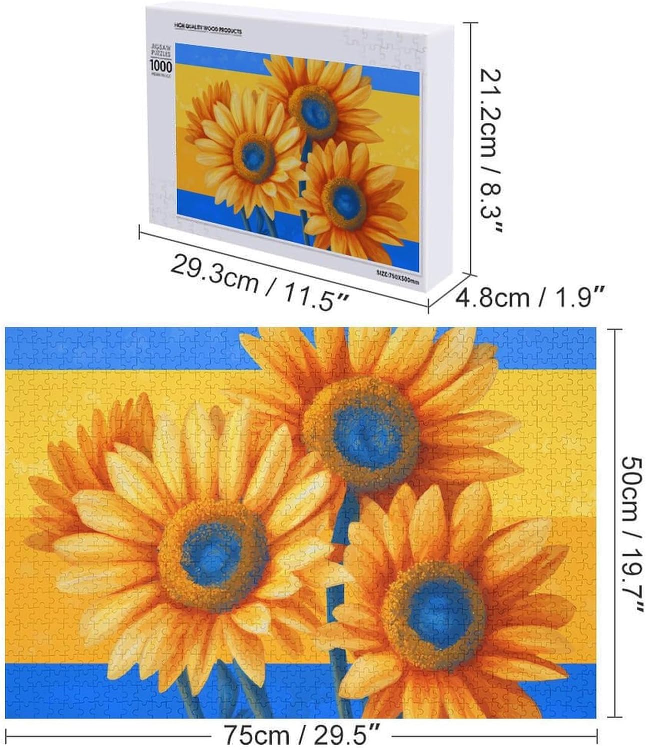 Ukraine Flag Sunflower Puzzles for Adults 1000 PCS Wooden Jigsaw Puzzle Wall Decor Christmas