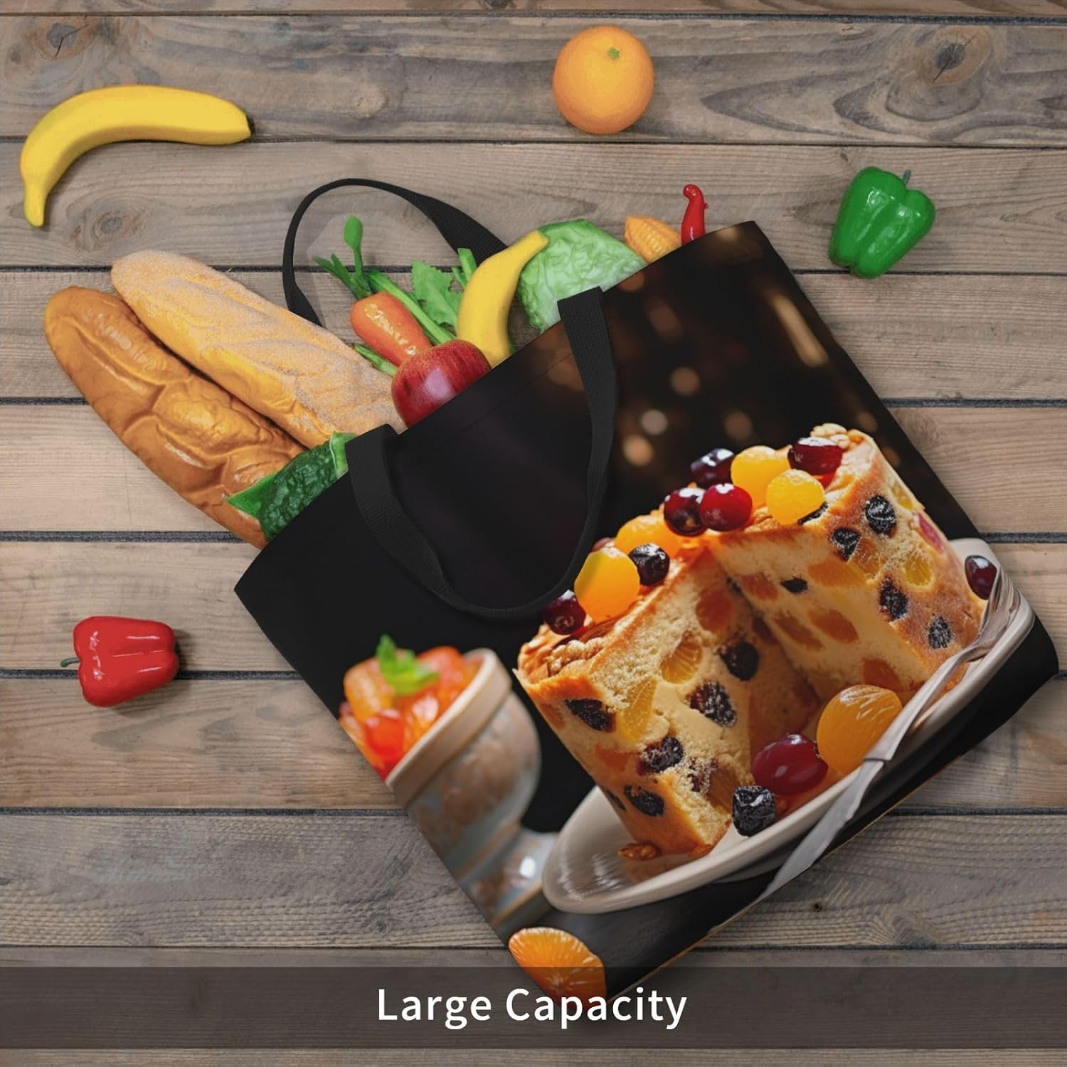 Fruit Cakes Print Eco-Friendly Tote Lightweight Grocery Bag Daily Commuting Travel Beach Gym Use