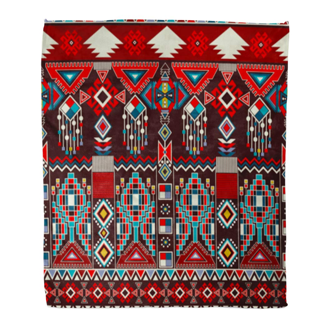 Golee Throw Blanket Geometric for Ceramics Ethnic Pattern Border Native American Navajo Mexican 60x80 Inches Warm Fuzzy Soft Blanket for Bed Sofa