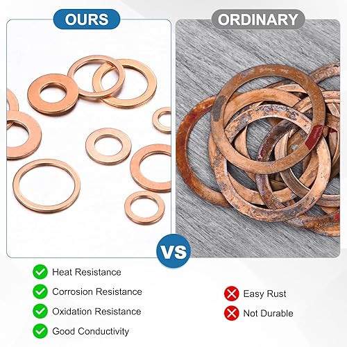 Miniatura 4 de M METERXITY Paquete de 100 arandelas de cobre, arandelas métricas de sellado de cobre M8x12x1mm para pernos, tornillos, tuercas para automóviles,