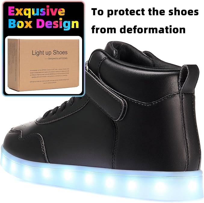 APTESOL Unisex Rechargeable LED Light Up Shoes Men Women High Top Sneakers