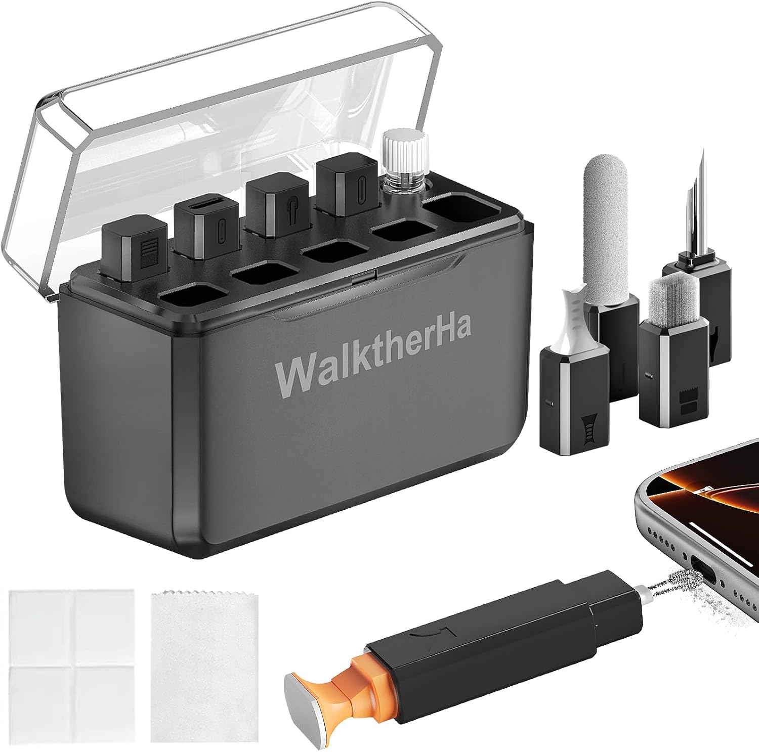 13-in-1 for iPhone Cleaning Kit Charging Port Cleaner- Multi-Tool Phone Cleaner for Repair iPhone AirPods Pro iPad (Type C) Charging Port Speaker, Lightning Cables, Connectors with Portable Case