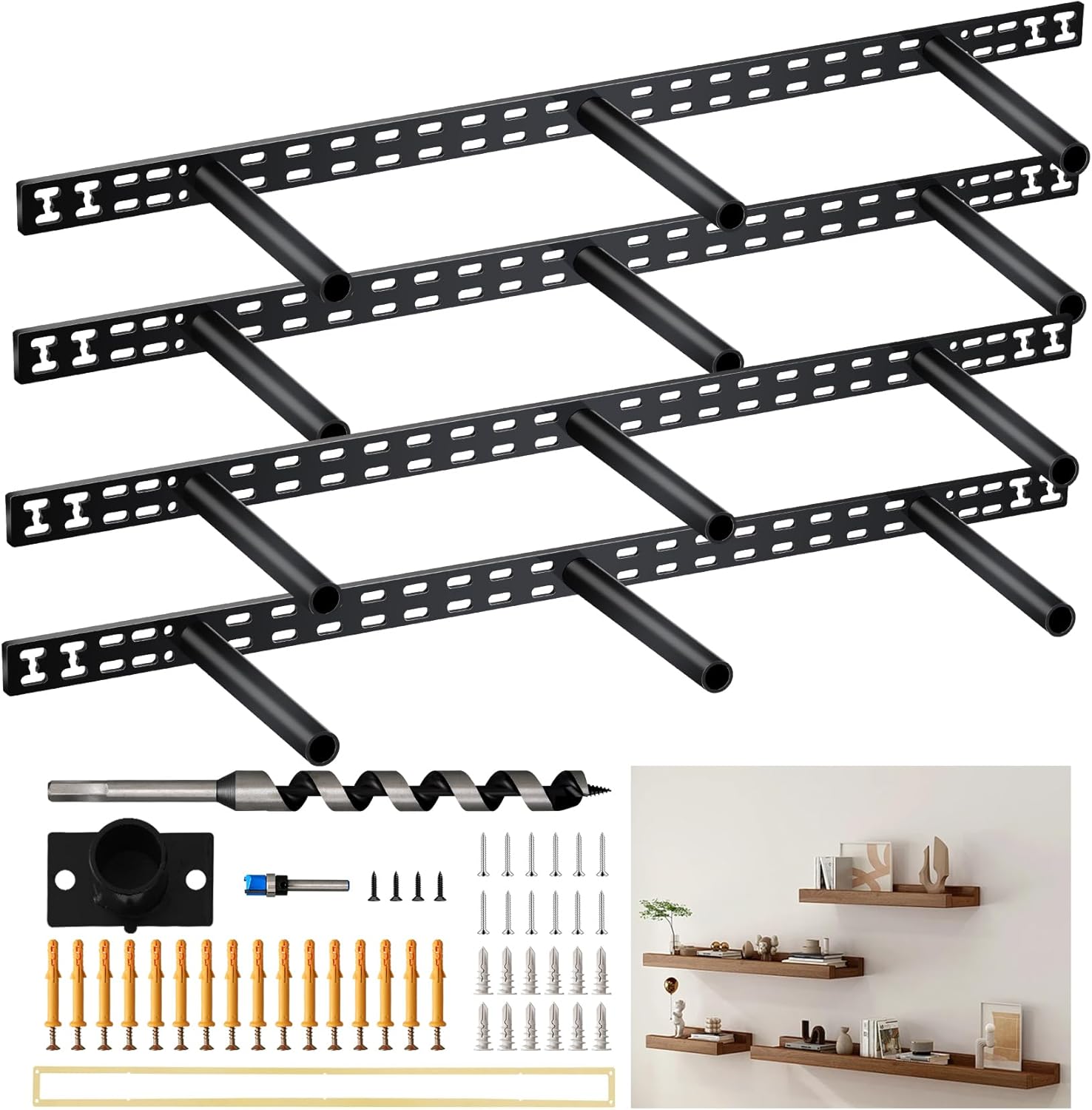 34 in Floating Shelf Bracket 34x8 Hidden Floating Shelf Bracket, 4 Pcs Thickened Solid Steel Wall Mount Brackets 3-Year Service