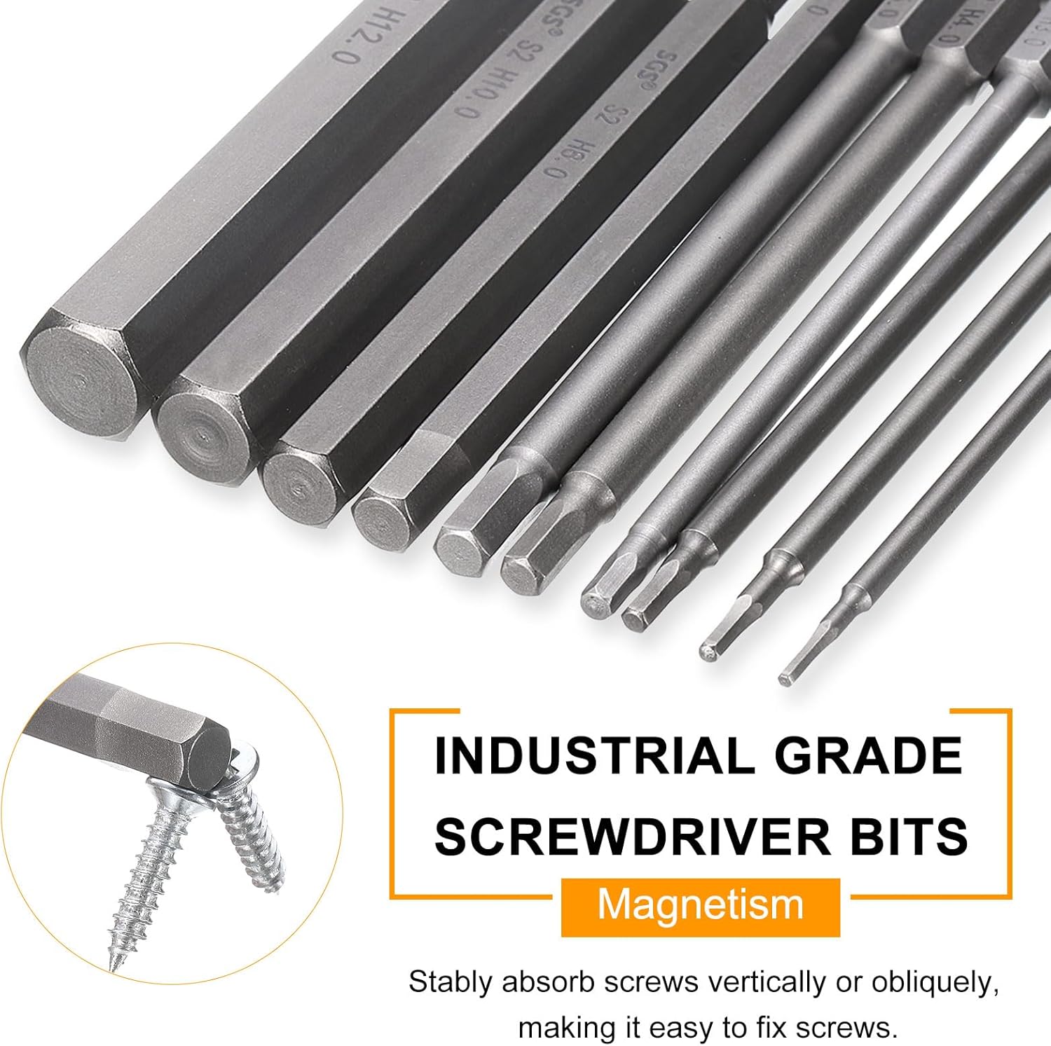 HARFINGTON H10.0 Hex Head Drill Bit Wrench 10mm Metric Flat Tip 1/4" Hex Shank 110mm (4.3") Long Magnetic Hexagonal Screw Driver Socket Industrial Screwdriver Power Bits