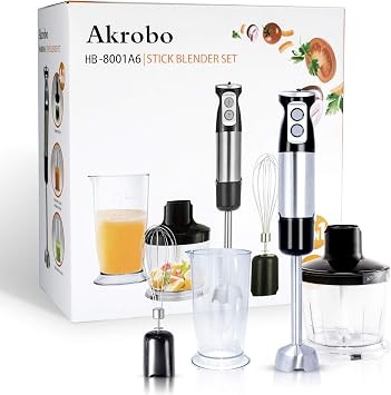 Hand Blender Electric, 500W 6-Speed Immersion Handheld Blender Stick Stainless Steel with Chopper Beaker Whisk Baby Food Puree Smoothies Sauces Soups Multi-function Kitchen Appliance BPA-Free