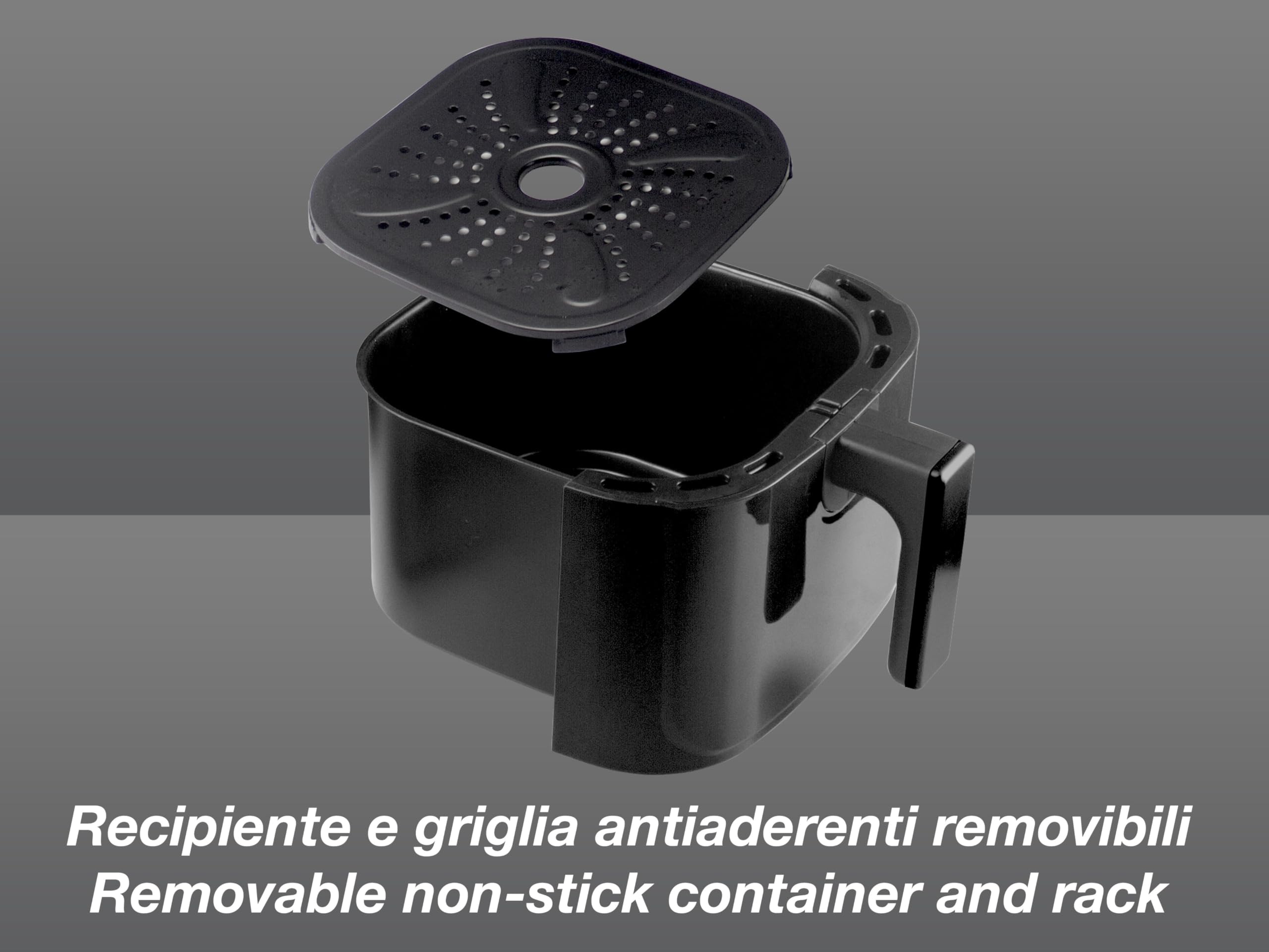 BEPER P101FRI051 Friggitrice ad aria calda, Friggi senza Olio 5 L, Display Touch, 8 Programmi, Regolabile fino 200°C, Timer 60 minuti, Spegnimento automatico, Nero