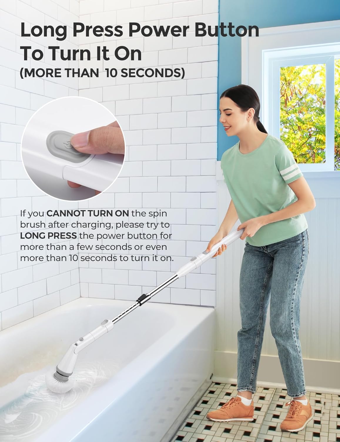 kHelfer Electric Spin Scrubber, Upgrade Electric Scrubber for Cleaning with 8 Replacement Head, 45° Adjustable Brush Head Cordless Spin Scrubber, 47" Long Handle Cleaning Supplies with for Tub Shower