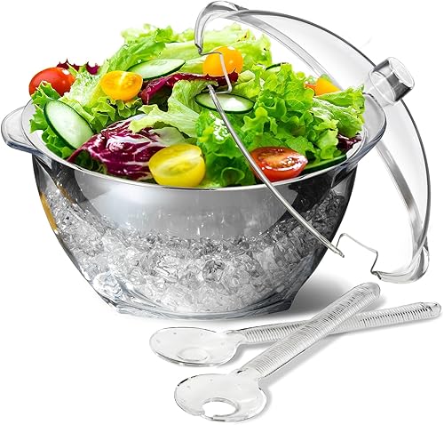 Miniatura 8 de INNOVATIVE LIFE Ensaladera grande con base y tapa enfriadora de hielo, bandeja refrigerada para verduras con dos cucharas largas, platos de fiesta