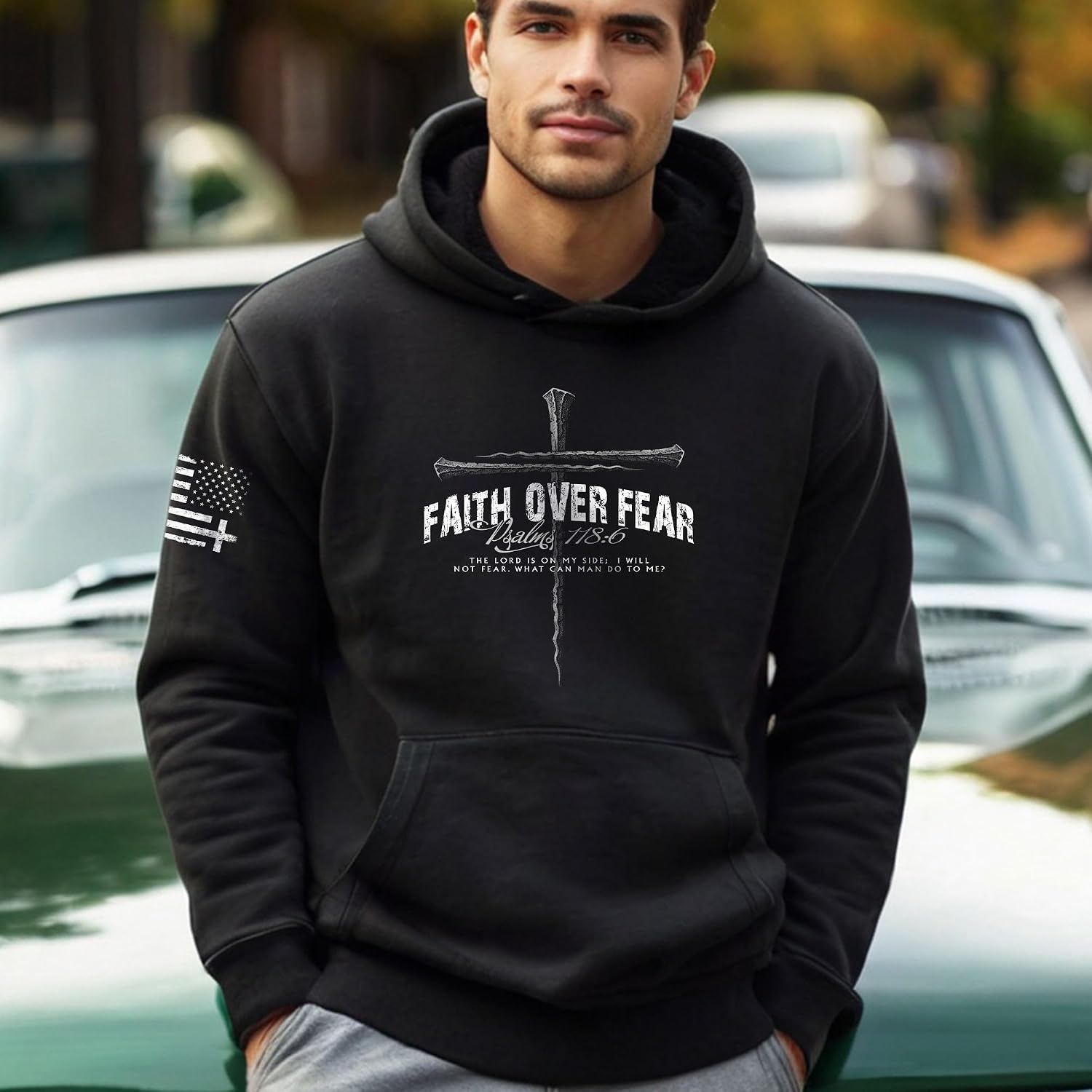 Faith Over Fear Hoodie, Religious Hoodies For Men, Christian Hoodies For Men, Cross Hoodie