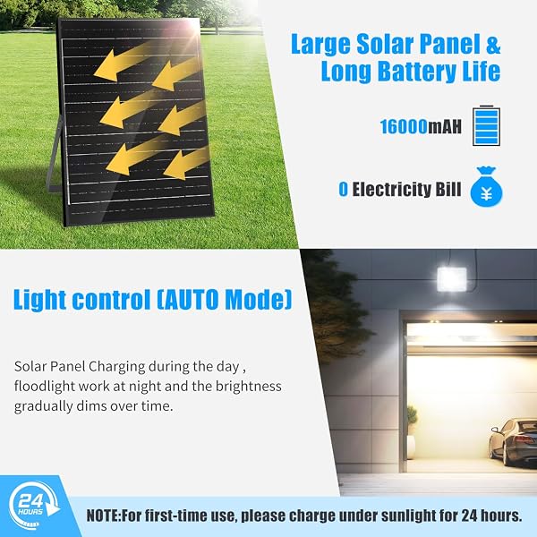 Aigostar- Faro led esterno con grande pannello solare,dimmerabile 3000/4000/6500K,16000mAH,Batteria di grande capacità,IP66,Faretto led da esterno solare con telecomando per esterno e giardino - 5