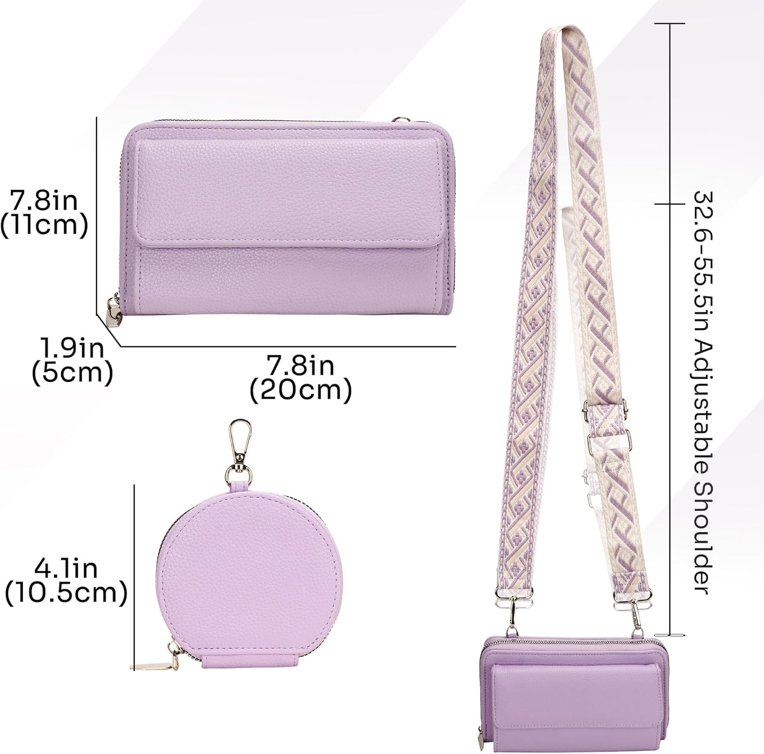Small Crossbody Bags for Women - Vegan Leather Phone Wallet Purse with Wide Strap, Trendy 2-in-1 Shoulder Handbag with Coin Pouch (Lavender Purple) - Image 4