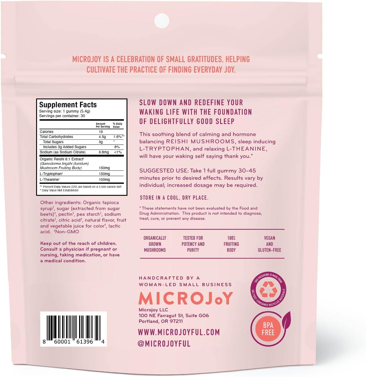 Microjoy Hibernate Gummies – Natural Sleep Aid with Reishi Mushroom – Stress Relief and Mood Support – Vegan, Non-GMO, Cherry Flavor (30 Gummies)