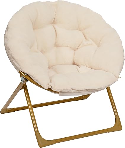 Flash Furniture Gwen - Silla plegable para niños, acogedora silla de luna de piel sintética marfil, marco de metal dorado suave, silla plegable