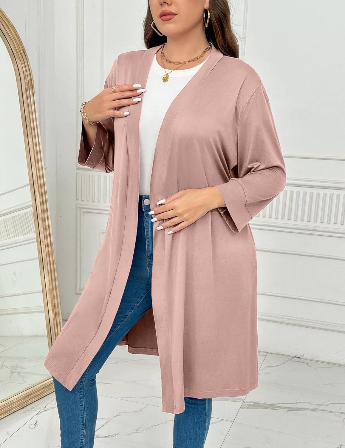 Ekouaer Women Plus Size Robe Knee Length Lightweight Bathrobe Short Kimono Robes with Pockets Maternity Robe 1X-5X