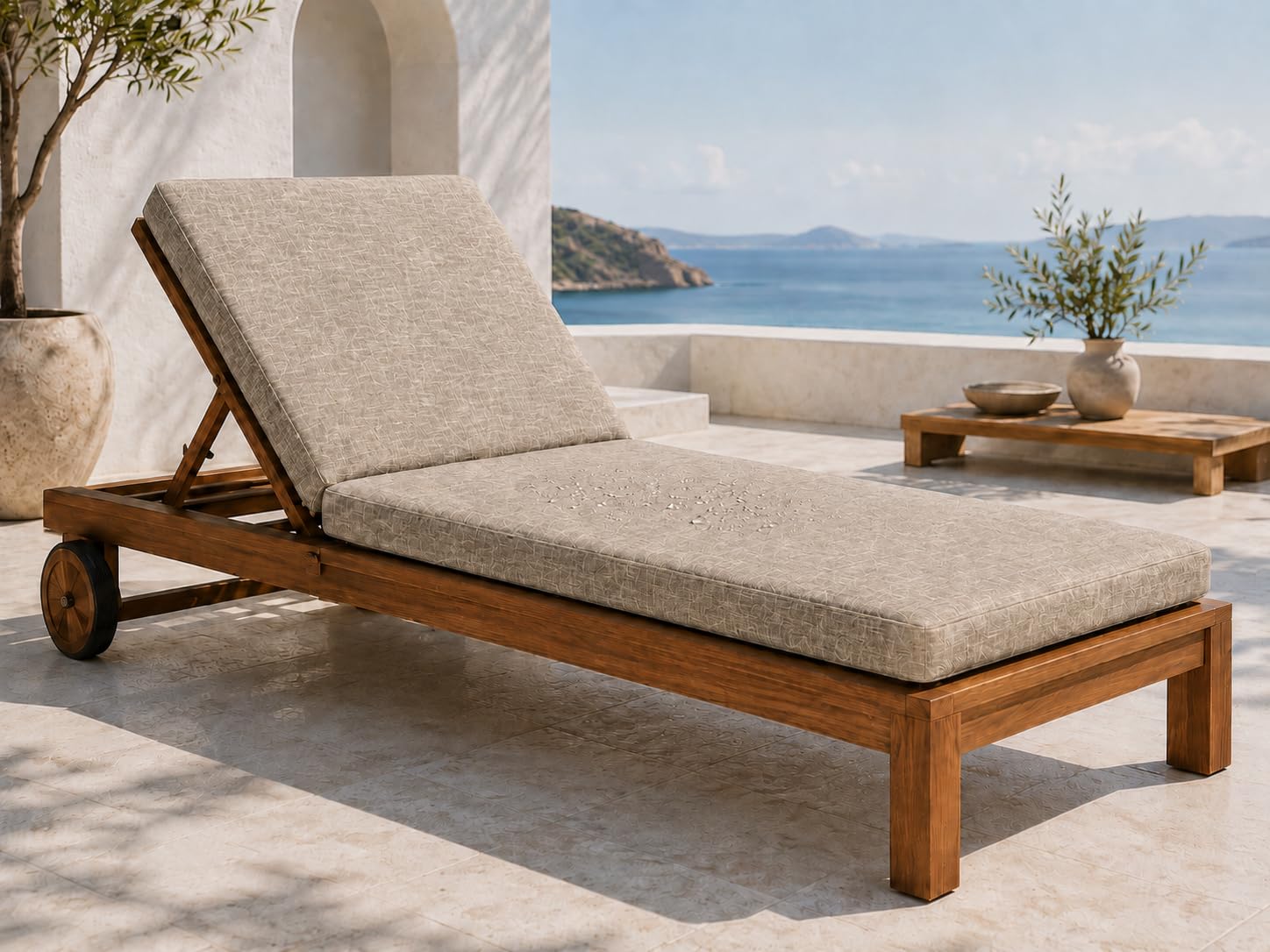 L S U Sun Lounger Cushion Waterproof Recliner Pad Removable Cover Zipper Outdoor Garden Deck Bed (Linen Look Beige)