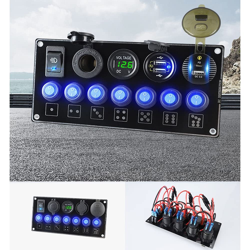 Pannello Interruttori Voltmetro Asudaro Led, Presa per Caricabatterie per Auto 12v-24v Dual USB Ricarica Rapida con Display Della Tensione di Protezione Intelligente per Auto, Camion Barche, Motocicli
