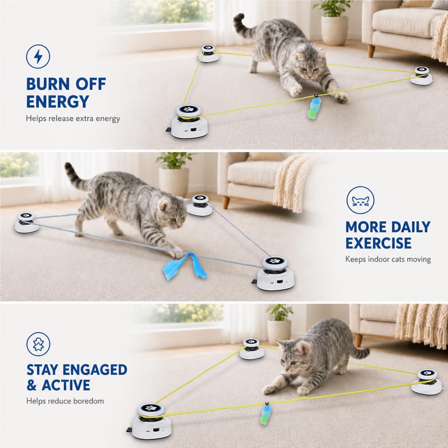 Juguetes Interactivos para Gatos con Control Remoto,Recargable | Auto/Manual,Timer,Silencioso,Katzenspielzeug für den Innenbereich,Fangspielele&Bewegung Einstellbare Geschwindigkeit -Weiß
