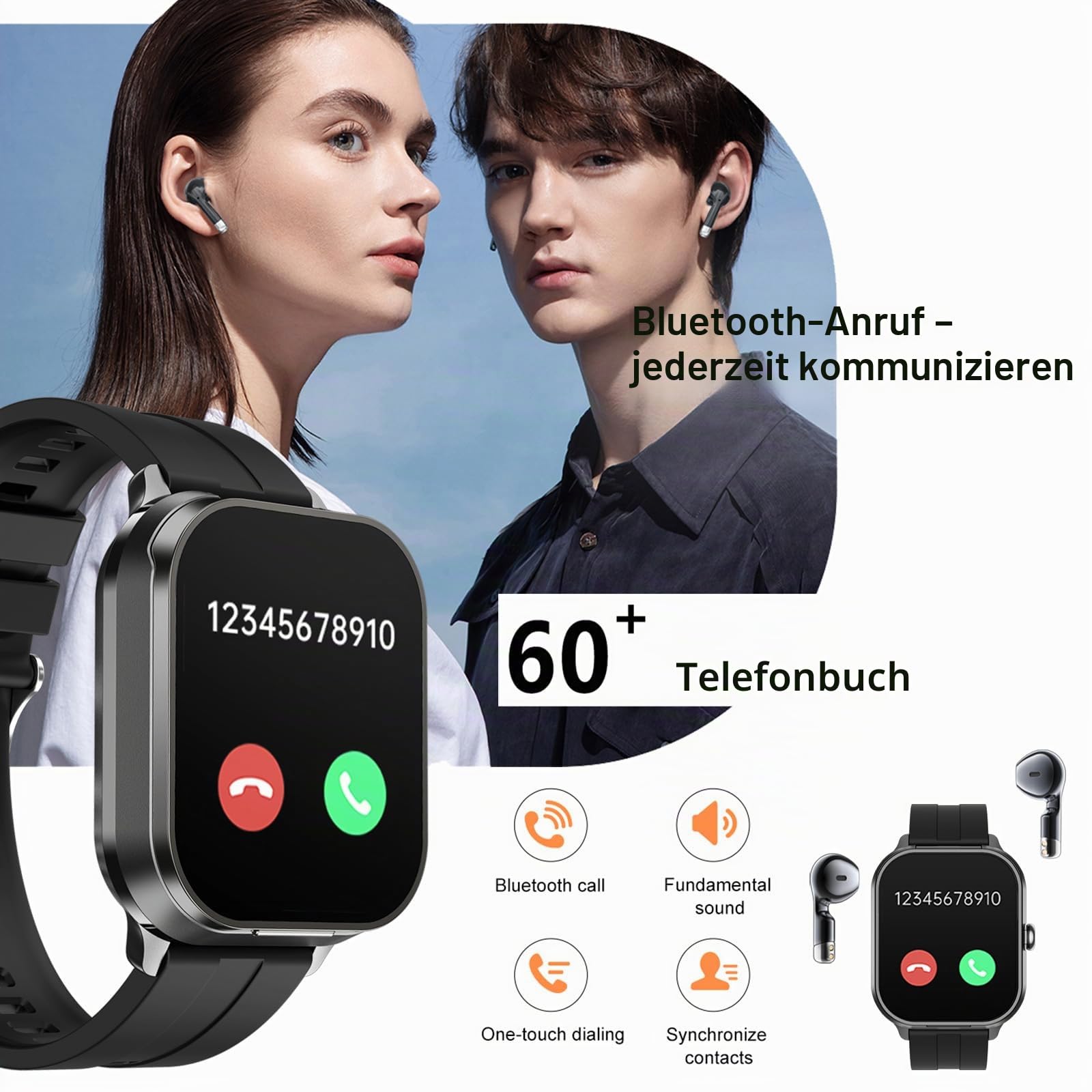findtime Smartwatch mit Kopfhörer 2in1 Laufuhr Herren Schrittzähler Pulsuhr Blutdruck Fitnessuhr Schlaftracker Sportuhr In Ear Kopfhörer Uhr mit Kabelloses Headset Smart Watch Telefonfunktion NFC