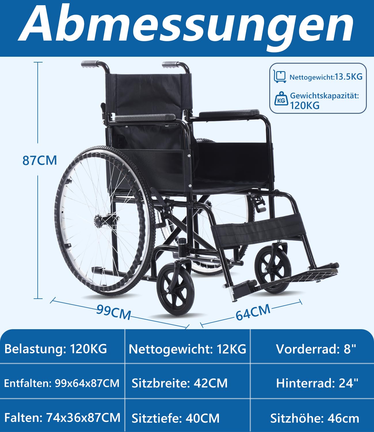 Fauteuil roulant portable, léger, pliable, poids : seulement 13 kg, support de fauteuil roulant de transport, 120 kg, avec poignée télescopique